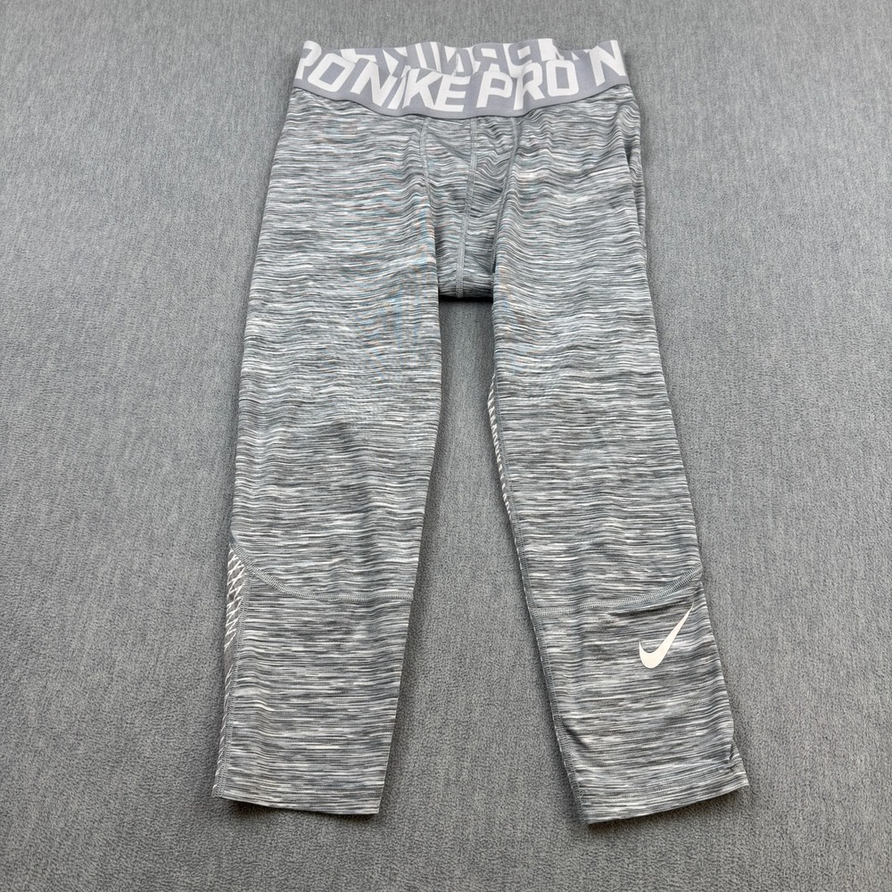 Nike Pro Tights Mens Large Gray Heather Hypercool 3/4 Compression Workout Gym